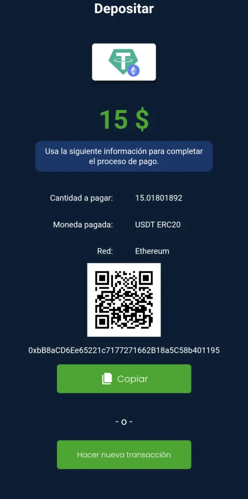 Tercer paso para depositar en 20bet